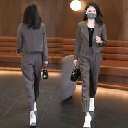 RAJKPOOR洋氣質(zhì)減齡高級感時尚套裝女2025秋季新品小西裝外套哈倫褲兩件套 咖色兩件套 M /建議80-100斤