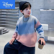 迪士尼（Disney）男童加絨毛衣秋冬季新款中大童寬松加厚潮款打底衫男孩上衣圓領(lǐng) 藍(lán)色 加.厚羊.毛 140 建議身130-140