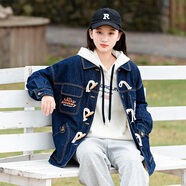 方糖姑娘2025新款初中女生牛仔加絨棉服冬裝高中女孩牛角扣大衣學(xué)院風(fēng) 23526LX牛仔棉服外套厚 XXL