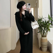 ZOCI孕婦連衣裙秋季新款今年流行孕婦裝秋冬時(shí)尚毛衣裙子洋氣大碼長(zhǎng)裙 黑色 L【110-125斤】