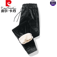 皮爾卡丹品牌輕奢男裝 2022秋冬羊羔絨褲男珊瑚絨衛|褲休閑加絨運動(dòng)男褲子金絲絨棉褲束腳針織 黑色 3XL