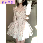 云翔四海小清新碎花裙辣妹短裙女夏季超仙木耳收腰蓬蓬公主吊帶連衣裙 小清新碎花短裙高品質 S 建議90斤以下