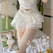 茵向裙內襯蓬蓬打底褲防走光白色蕾絲蛋糕褲女夏季保險短褲 白色【蝴蝶結】 M【80-110斤】