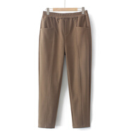 胖女人時(shí)尚顯瘦的大碼裝褲子胖太太加肥加大品牌服裝中年媽媽秋冬高腰毛呢褲休閑褲女寬松九分褲靴褲特超大號 2075-咖啡色 4XL(建議180-200斤)