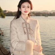 予瑾冬季新中式國風(fēng)韓式千金感小香風(fēng)毛呢短外套半身裙兩件套裝女 外套單件 M