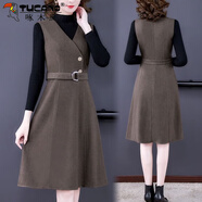 啄木鳥(niǎo)單/套毛呢背心連衣裙女春秋裝2024年新打底裙子配大i衣背帶套裝裙 兩 【毛衣+背心裙】 3XL 【建議140-150斤】