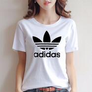 阿迪達斯（adidas） 短袖女 夏新款運動(dòng)服潮流休閑體恤上衣透氣半袖圓領(lǐng)T恤女 GN2899/白色/黑標三葉草 XS