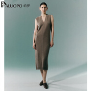 帕羅（PALUOPO）【RED商場同款】100%山羊絨針織連衣裙女秋冬新款v領(lǐng)無袖顯瘦裙子 煙咖 均碼