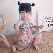 丹鳥王 兒童漢服小女孩古裝裙子夏季超仙氣古裝日常連衣裙嬰兒寶寶中式周歲禮服小童民族風(fēng)櫻花短袖古風(fēng)唐裝 粉紅色 120碼