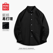 名創(chuàng)優(yōu)品（MINISO）格子襯衫男2025復(fù)古休閑長袖外套大碼日系vintage潮牌工裝襯衣男 【牛津紡】黑色 60%棉 40%滌綸 XL 180(不起球不掉色)