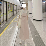 顏熏末純色牛仔背帶連衣裙女2024夏新款日系小眾韓版寬松百搭連體裙套裝 上衣+裙子 S