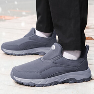 足力健艾爸爸老人鞋男女款秋冬季一腳蹬爸爸鞋防滑軟底運動(dòng)鞋輕便中老年健步鞋 MX100男款深灰【冬季加絨】 41 (255mm)