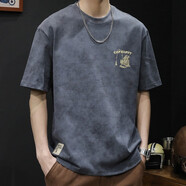 古先森重磅短袖t恤男士寬松大碼潮牌夏季2026新款潮流純棉圓領(lǐng)男裝體恤 深灰色 L 【130-145斤】