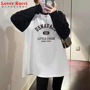 LOVER RUCCI歐貨大版寬松加絨加厚長袖T恤女中長款遮屁股時尚減齡打底衫包臀 1983-黑色常規(guī)純棉】 2XL