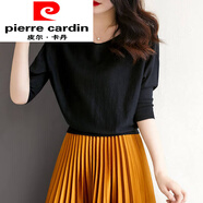 皮爾卡丹（pierre cardin）專(zhuān)柜氣質(zhì)顯瘦V領(lǐng)套頭針織衫春季新款時(shí)尚蝙蝠袖打底衫毛衣女 黑色 S _85-96斤