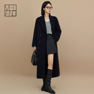 美洋（MEIYANG）布魯克大衣衣櫥膠囊單品全羊毛雙排扣雙面呢外套時(shí)尚氣質(zhì)毛呢大衣 藏藍色（短版） L
