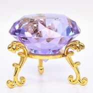 戎夏兒童大號透明水晶玻璃鉆石配金屬底座寶石玩具小孩子禮物擺件飾品 【金】底座+5厘米【紫】鉆石