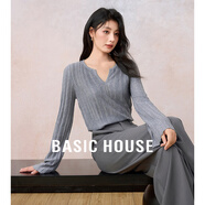 Basic House/百家好綿羊毛純色針織衫秋季桑蠶絲長(cháng)袖打底衫2025女 灰色 L 110-125斤