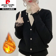皮爾卡丹（pierre cardin）設計感假兩件羊絨針織打底衫女冬新款韓版百搭高領加絨加厚毛衣 法國品牌黑色（加絨加厚） 法國品牌M