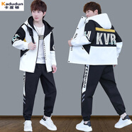 卡度頓青少年外套男夾克套裝春秋季2025新款大高中學(xué)生潮流穿搭衣服一套 兩件套【2201白黑春秋+工裝褲】 2XL 適合136-150斤