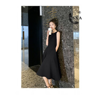 SXA香港潮牌白色無(wú)袖連衣裙女2025夏季新款赫本風(fēng)高端氣質(zhì)禮服A字裙 黑色 M