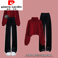 皮爾卡丹（pierre cardin）慵懶風(fēng)灰色高領(lǐng)短款毛衣女秋季2024新款休閑寬松港味復古chic上衣 單獨紅色毛衣【小眾不撞款毛衣/ M