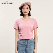 謎底短款T恤短袖女夏季新品簡(jiǎn)約百搭V領(lǐng)修身上衣242MT0534 淺桃粉 S