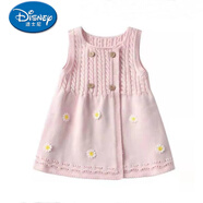 迪士尼（Disney）女童針織馬甲開(kāi)衫背心裙春秋季寶寶針織長(cháng)款坎肩中小童兒童連衣裙 粉色 120 衣標(建議100身高)