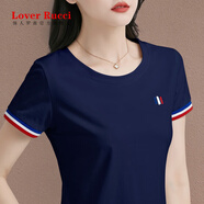 LOVER RUCCI法國純棉白色短袖t恤女2025年新款夏季洋氣女士上衣女士半袖體恤 317寶藍色 2XL