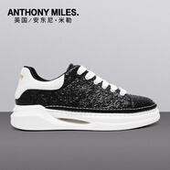 Anthony Miles板鞋時(shí)尚百搭牛皮小白鞋潮流韓版厚底運動(dòng)休閑男鞋 黑色 39