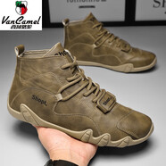 西域駱駝（VANCAMEL）男鞋秋冬季高幫戶外登山防水防滑皮鞋勞保工裝馬丁靴潮鞋加絨棉鞋 卡其 41