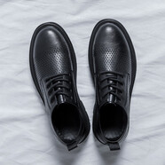 百狄（BYETIVE）小皮鞋男夏季透氣商務(wù)正裝休閑大頭皮鞋男厚底增高工裝鞋大碼男鞋 黑色(鏤空透氣款) 43皮鞋碼