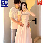 羅蒙（ROMON）不一樣情侶裝夏裝2025新款連衣長裙子短袖T恤高級感套裝一裙一衣 白色女連衣裙 L