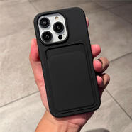 APPLE純色液態(tài)硅膠軟殼插卡帶卡套iPhone15promax手機殼13蘋果14全包防摔手機殼14PROMAX可插卡包12硅膠 卡套軟殼-黑色 iPhone15Plus