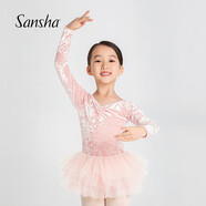 三沙（Sansha）芭蕾蓬蓬裙兒童舞蹈服秋冬鉆石絨長袖練功裙開襠 珊瑚色 S 