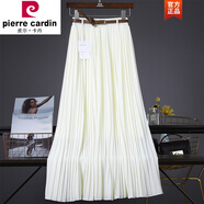 皮爾卡丹（pierrecardin）新款新款百搭高腰雪紡百褶半身裙中長裙飄逸大擺沙灘度假長裙時(shí)尚 米黃色 【裙長88CM】