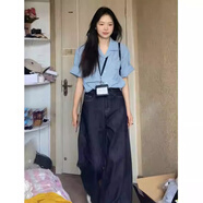 冉藝嵐絲克諾依 韓系復(fù)古牛仔褲女2025年春季新款寬松鐮刀闊腿拖地褲 深藍(lán)色 均碼 s