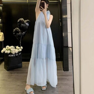 小野七天掛脖連衣裙女夏季茶歇法式超好看氣質(zhì)長(zhǎng)裙溫柔風(fēng)藍(lán)色 粉色 天藍(lán)色 M 建議體重80-110斤 裙長(zhǎng)121