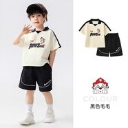 汪汪隊立大功男童夏裝套裝夏季兒童短袖t恤運(yùn)動服帥氣男孩夏季套裝兒童節(jié)禮物 黑色(套裝) 120CM