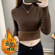 東方鴨100%羊毛衫加絨加厚一體絨毛衣女秋冬內(nèi)搭大尺碼半高領(lǐng)套頭打底針 咖啡色M 加厚一體絨 2XL 130-150斤