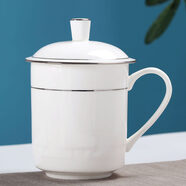 RSRDDY茶杯會議辦公室陶瓷茶杯陶瓷杯子帶蓋手柄金色邊水杯 景杯銀色500ml