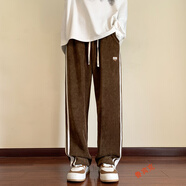 魯賓克美式復(fù)古燈芯絨褲子男春夏季新款闊腿男褲運動休閑褲寬松直筒長褲 2348咖啡色(常規(guī)) XL (建議體重125-135斤)