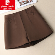 皮爾卡丹（pierre cardin）高腰毛呢闊腿短褲女2025冬季新款顯瘦打底百搭小個(gè)子外穿靴褲女裝 咖色 27M95-105斤