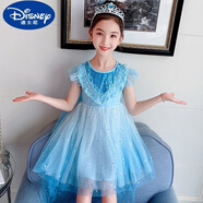 迪士尼（Disney）夏季愛莎2公主裙冰雪奇緣艾莎女童短袖連衣裙子Elsa六一新款禮服 愛莎珠片藍色紗裙-單裙 110cm(110碼100身高選)