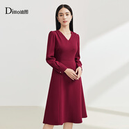 迪圖迪圖紅色連衣裙女2024春季新款優(yōu)雅職場通勤輕奢修身顯瘦長袖裙子 棗紅 XL