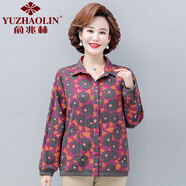 俞兆林（YUZHAOLIN）媽媽秋裝棉麻襯衫中年婦女薄款外套洋氣上衣中老年女春秋長(cháng)袖襯衣 玫紅色 XL 建議90-105斤