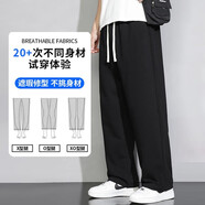 ABXA休閑褲子男春夏秋冬季新款直筒垂感青年士寬松時(shí)尚闊腿運(yùn)動(dòng)衛(wèi)長(zhǎng)褲 D00直筒褲黑色 XL（建議120-140斤優(yōu)先發(fā)貨）