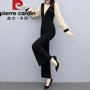 皮爾卡丹2025春秋季新款連體褲女洋氣韓版時(shí)尚休閑黑色連衣褲高腰闊腿褲裝 黑色拼接卡其波點(diǎn)款 S【建議85-95斤】