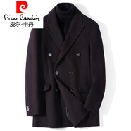 皮爾卡丹（pierre cardin）毛呢大衣男短款羊毛呢子小西裝英倫風(fēng)雙排扣雙面呢羊.絨外套 暗紅 170/48