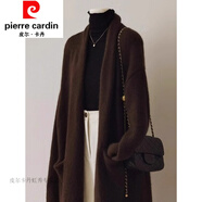 皮爾卡丹（pierre cardin）咖色浣熊絨中長(zhǎng)款毛衣外套女秋冬季羊毛加厚針織開衫外搭大衣 咖色【寬松/外穿/百搭/休閑/慵懶 XL125-135斤